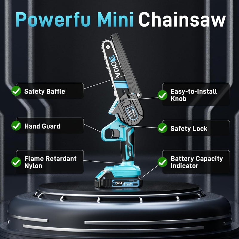Aokia Electric Mini Chainsaw Cordless, Small Hand held 20V Power 2 Battery With Charger 6 Inch Saw Powered Operated Household and Garden Cut Tree Trimming Wood Gifts for Father Husband Men&Mother - Image 5